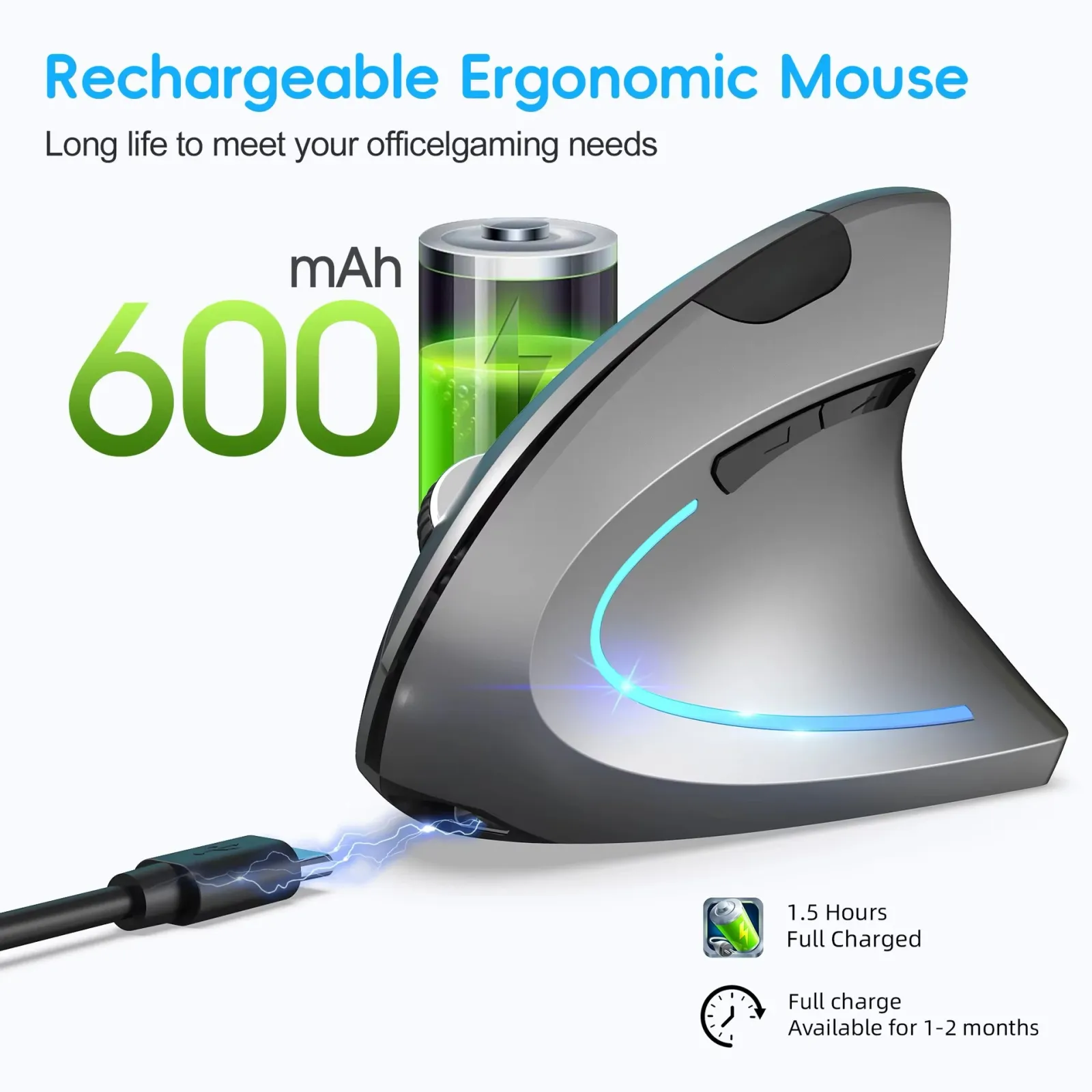 Souris ergonomique verticale sans fil, vue d'ensemble