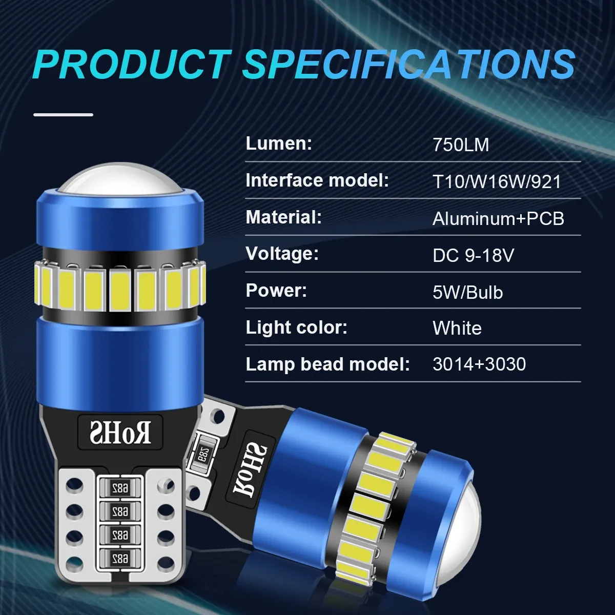 2 pièces ampoules LED T10 W5W CANBUS sans erreur 12V pour feux latéraux et éclairage intérieur de voiture, 168 194, SMD 3030, compatibles BMW et Audi, très lumineuses 6