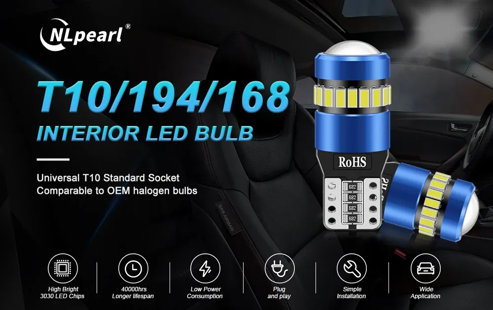 Ampoules LED T10 W5W pour éclairage intérieur de voiture