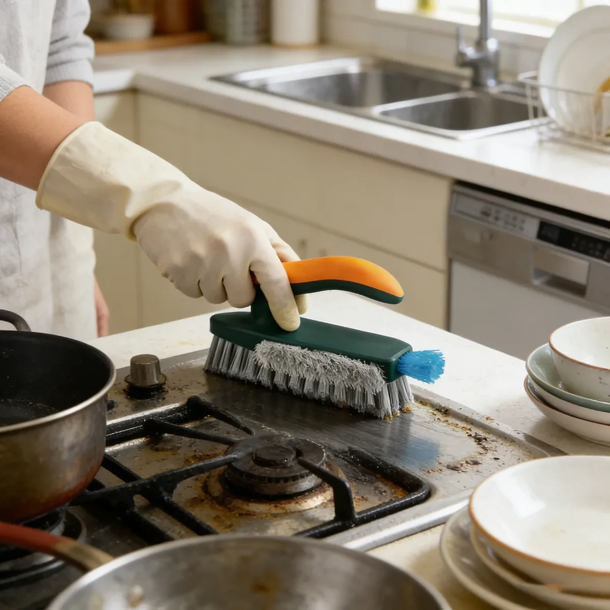 Détail de la brosse et de la raclette multifonction