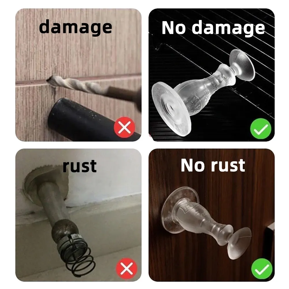 Butoir de porte transparent posé sur une porte d'intérieur