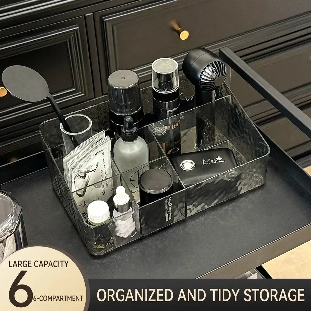 Boîte de rangement multi-compartiments à effet vague d'eau pour extensions de cils, organisateur de maquillage de bureau divisé pour cosmétiques et outils de beauté des cils