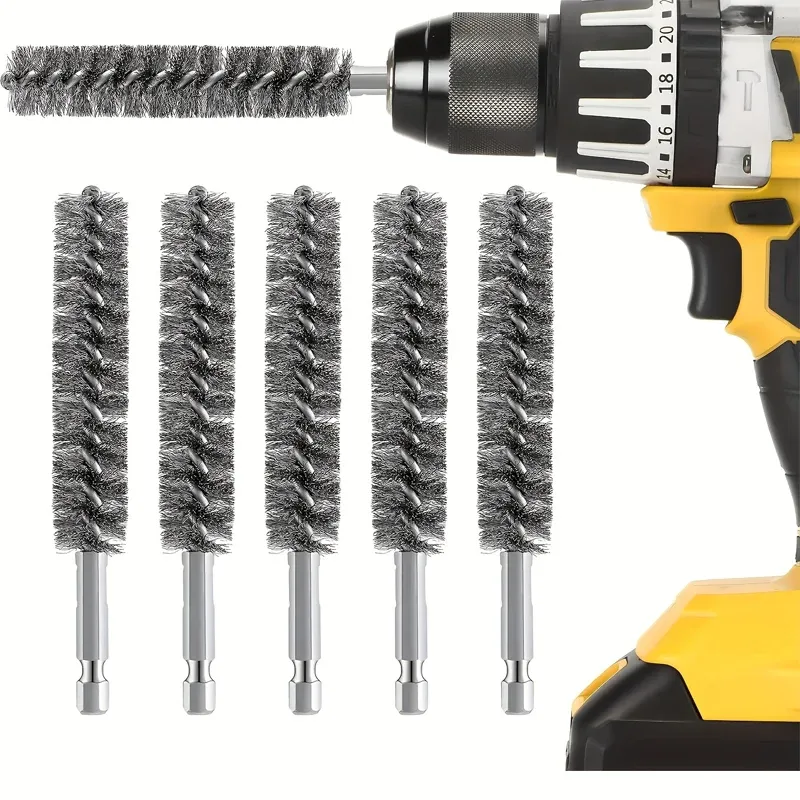 5 brosses métalliques hexagonales en acier inoxydable pour perceuse électrique