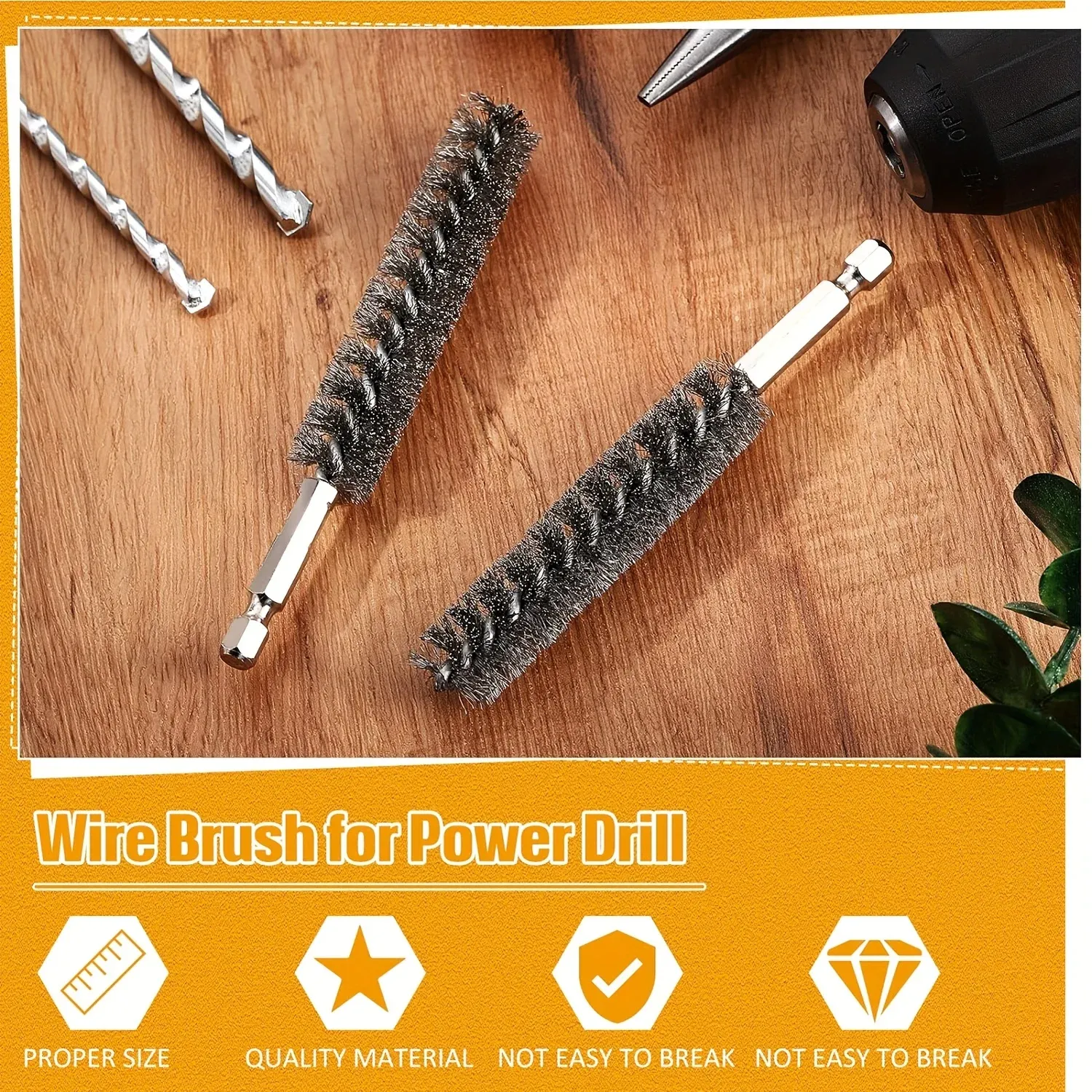 5 brosses métalliques hexagonales en acier inoxydable pour perceuse électrique 6