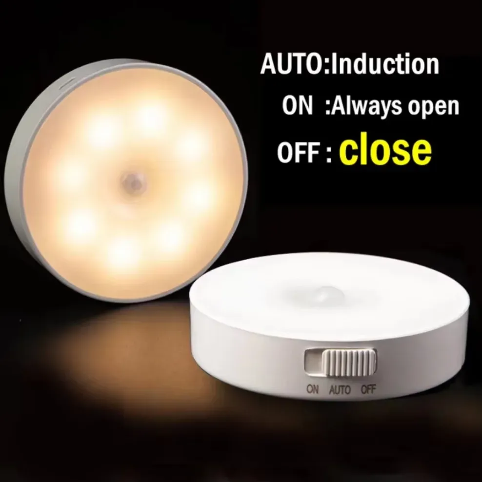 Veilleuse LED ronde à détecteur de mouvement, rechargeable par USB, pour chambre, cuisine, escalier et couloir 5