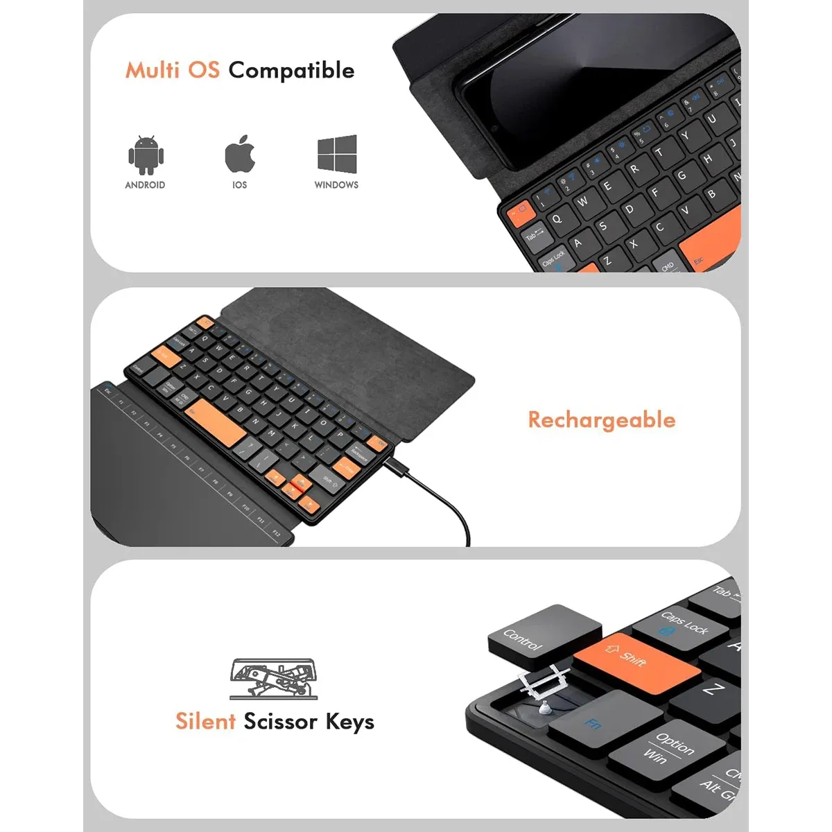 Clavier de voyage Bluetooth sans fil pliable avec grand pavé tactile et support en cuir, compatible Windows et Mac OS 4