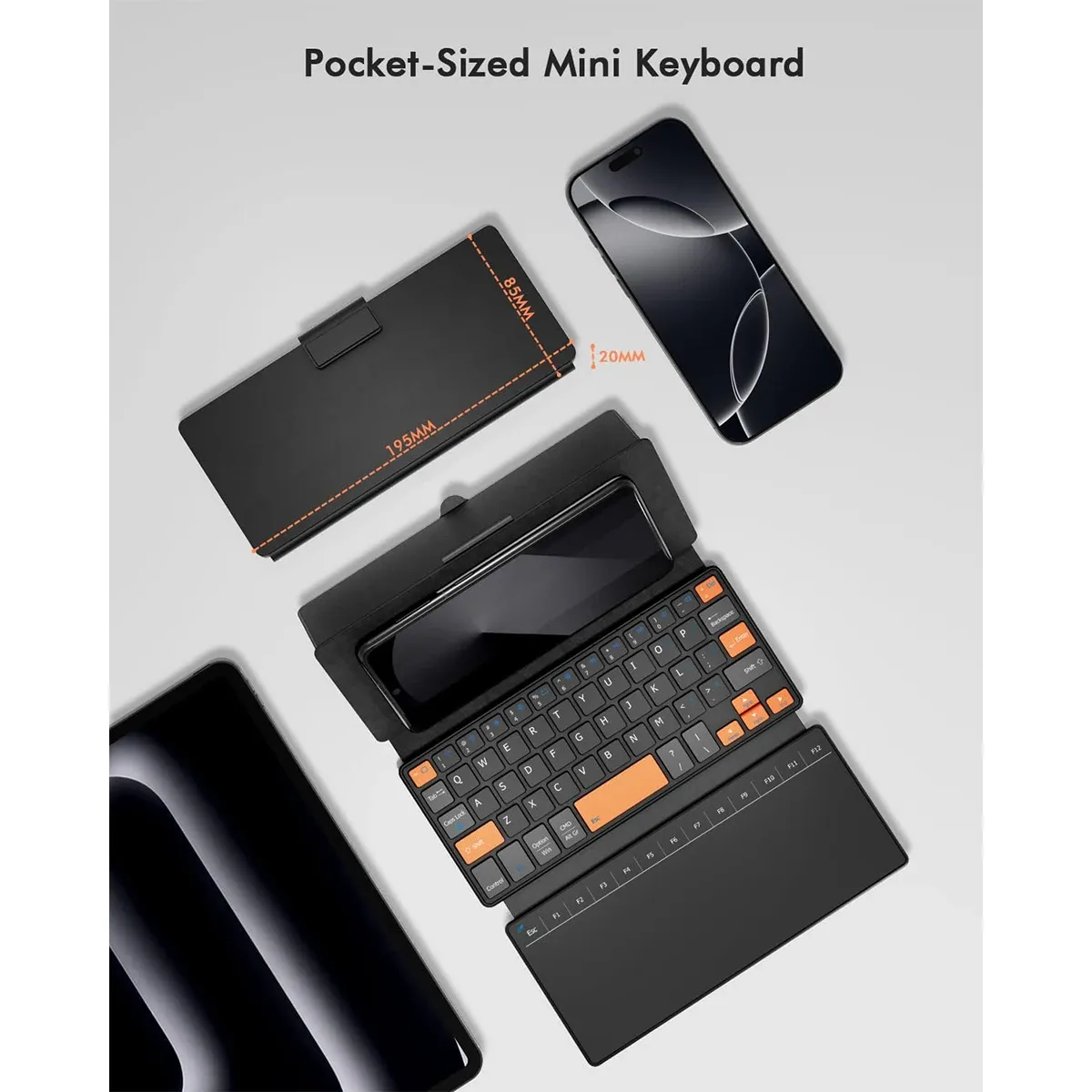 Clavier de voyage Bluetooth sans fil pliable avec grand pavé tactile et support en cuir, compatible Windows et Mac OS 6