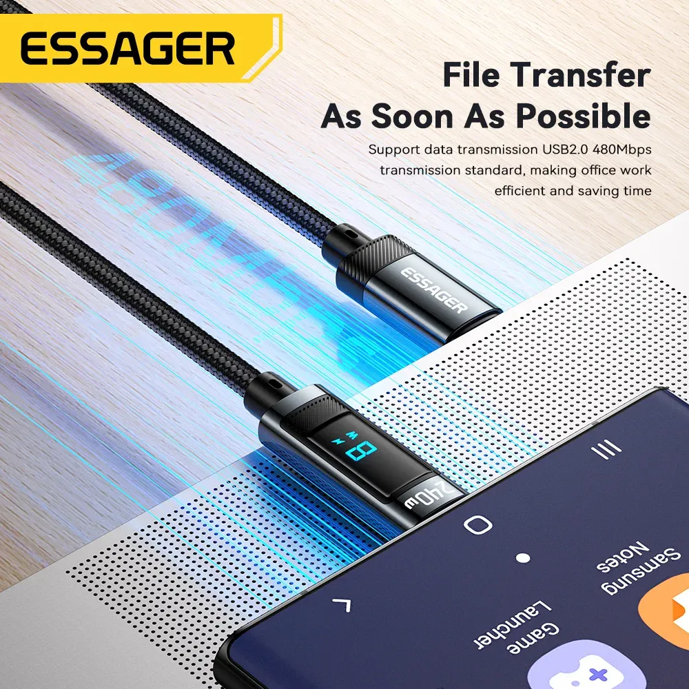Câble USB Type-C vers USB-C 240 W Essager, PD 3.1, charge rapide 2 m, compatible MacBook Pro, Xiaomi, Samsung et ordinateurs portables 4