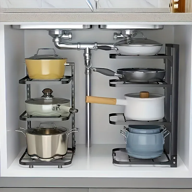 Organisateur réglable en acier inoxydable pour casseroles et poêles, multicouche, pour cuisine - Image 1