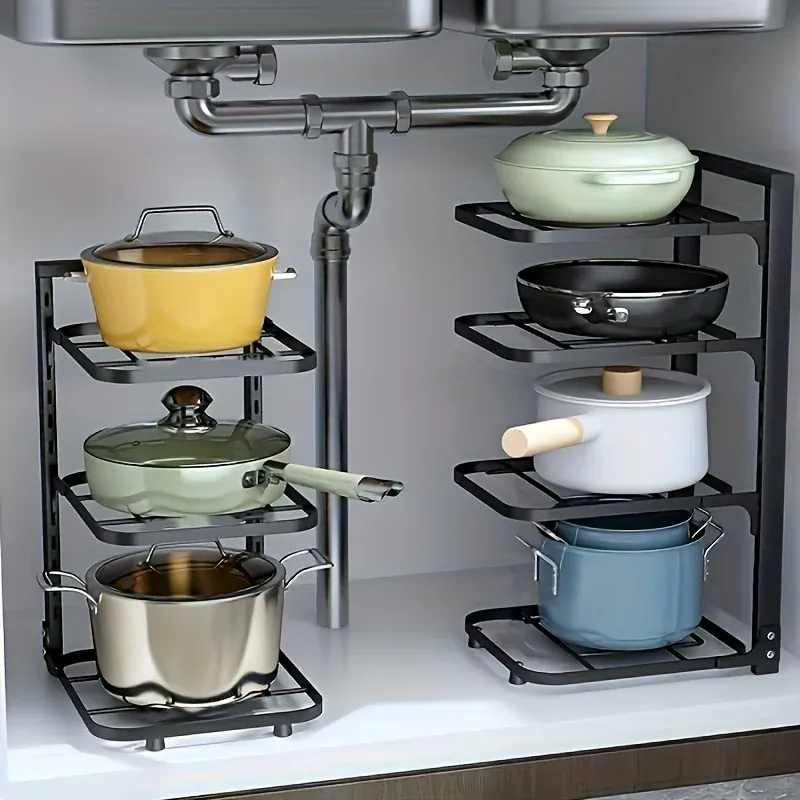 Organisateur réglable en acier inoxydable pour casseroles et poêles, multicouche, pour cuisine 2