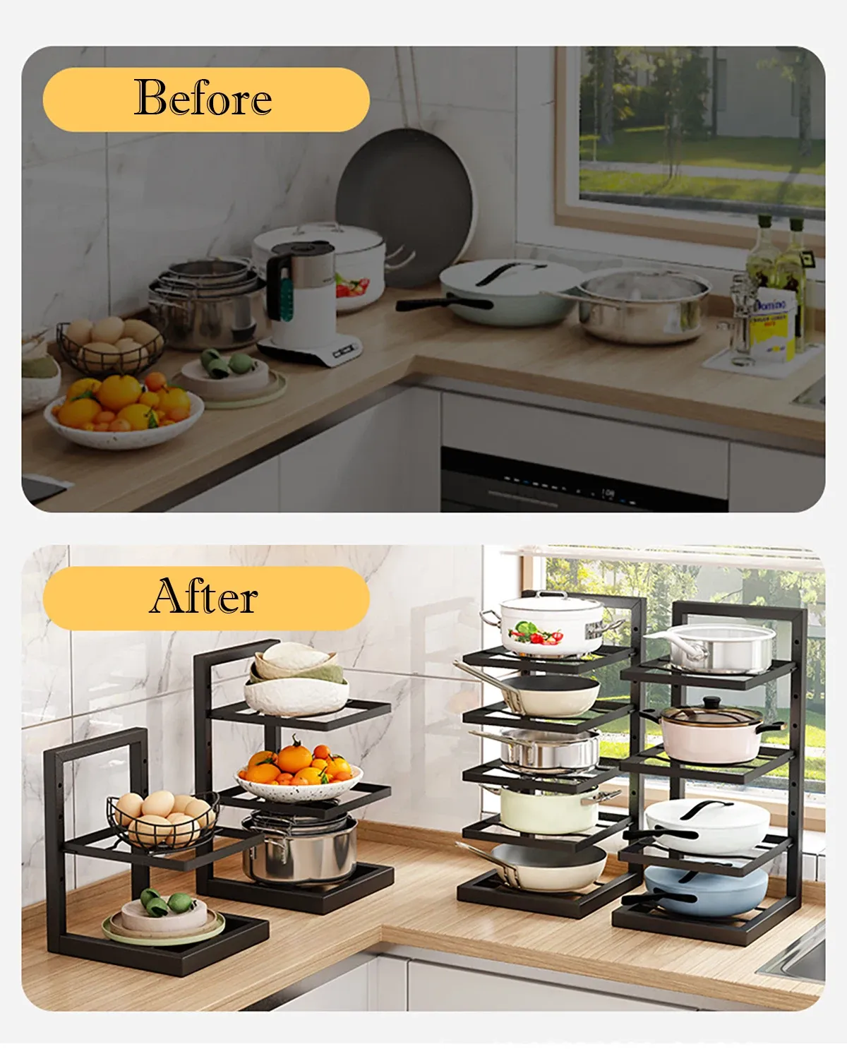 Organisateur réglable en acier inoxydable pour casseroles et poêles, multicouche, pour cuisine 5