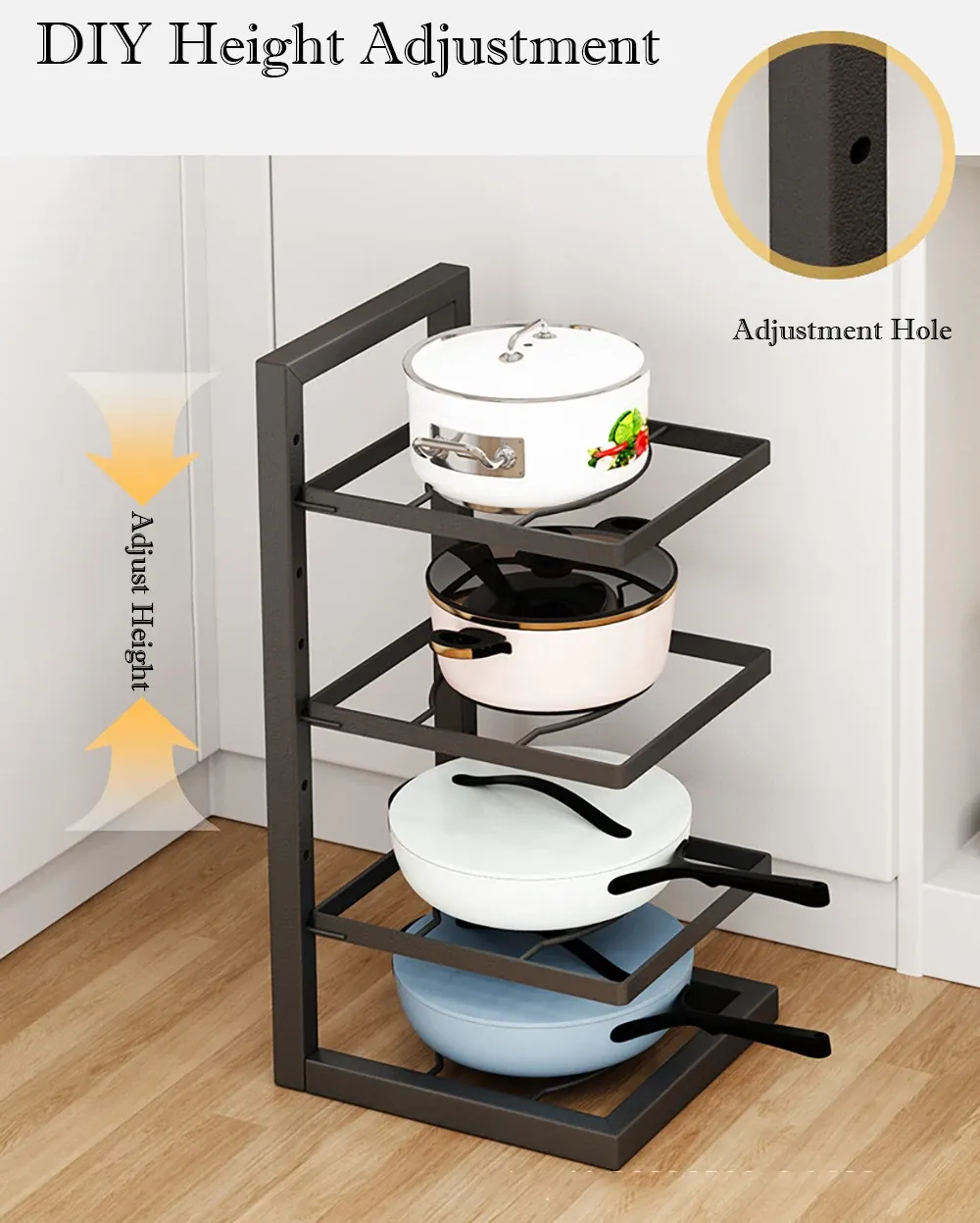 Détail du support de casseroles en acier inoxydable