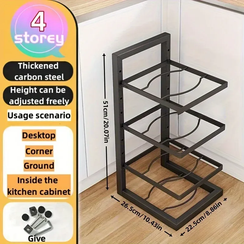 Organisateur réglable en acier inoxydable pour casseroles et poêles, multicouche, pour cuisine 7