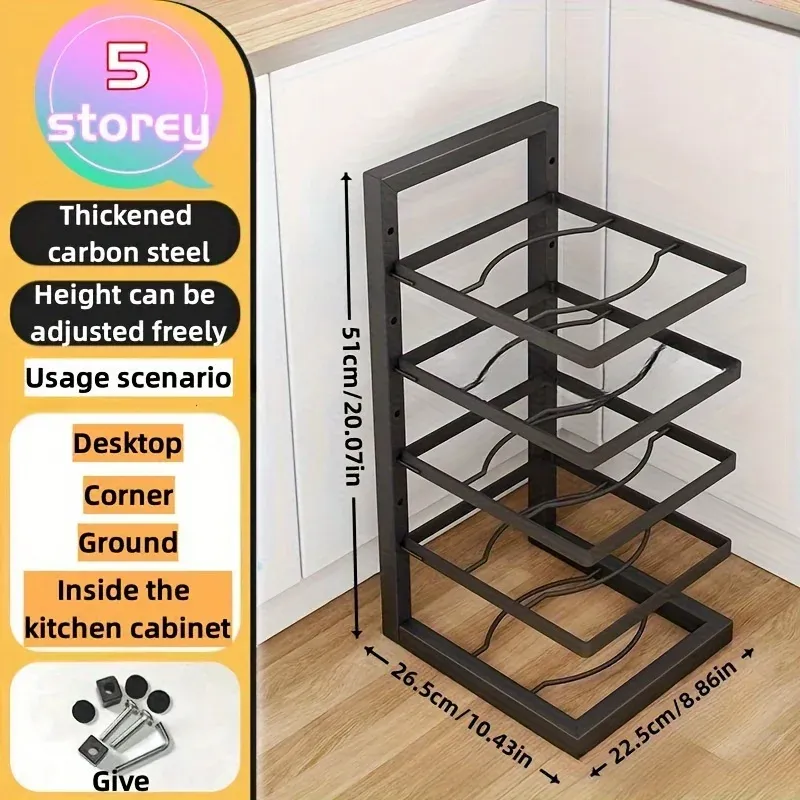 Organisateur réglable en acier inoxydable pour casseroles et poêles, multicouche, pour cuisine 9