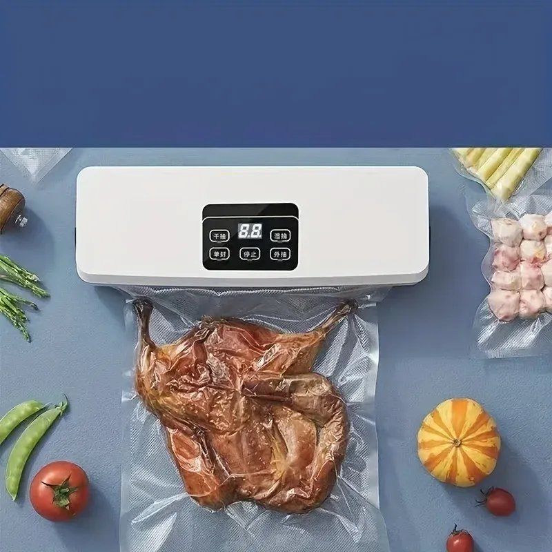 Sacs sous vide remplis d'aliments prêts à être scellés