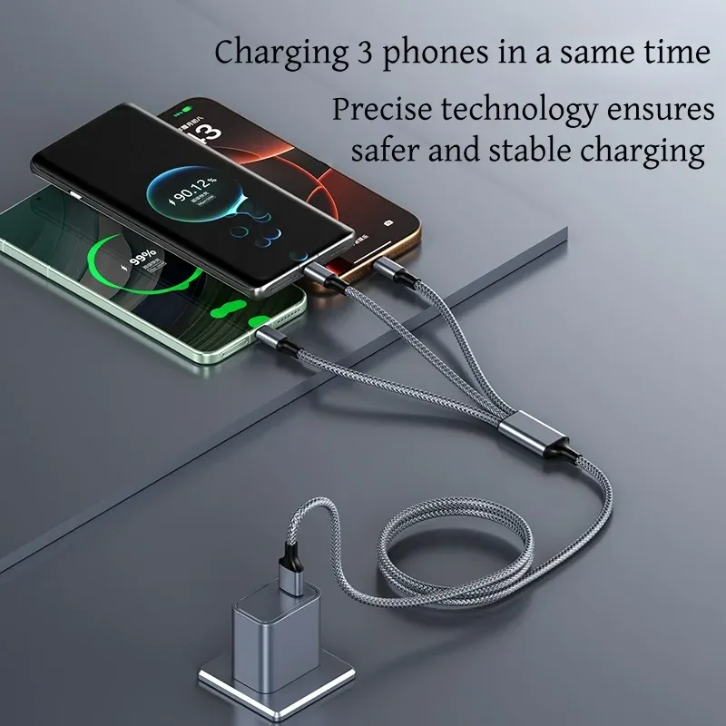 Câble de charge rapide multi-embouts, câble de charge universel 3 en 1 en nylon tressé avec adaptateur USB-C et Micro-USB 6