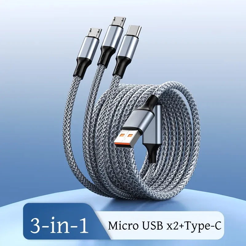 Câble de charge rapide multi-embouts, câble de charge universel 3 en 1 en nylon tressé avec adaptateur USB-C et Micro-USB 10