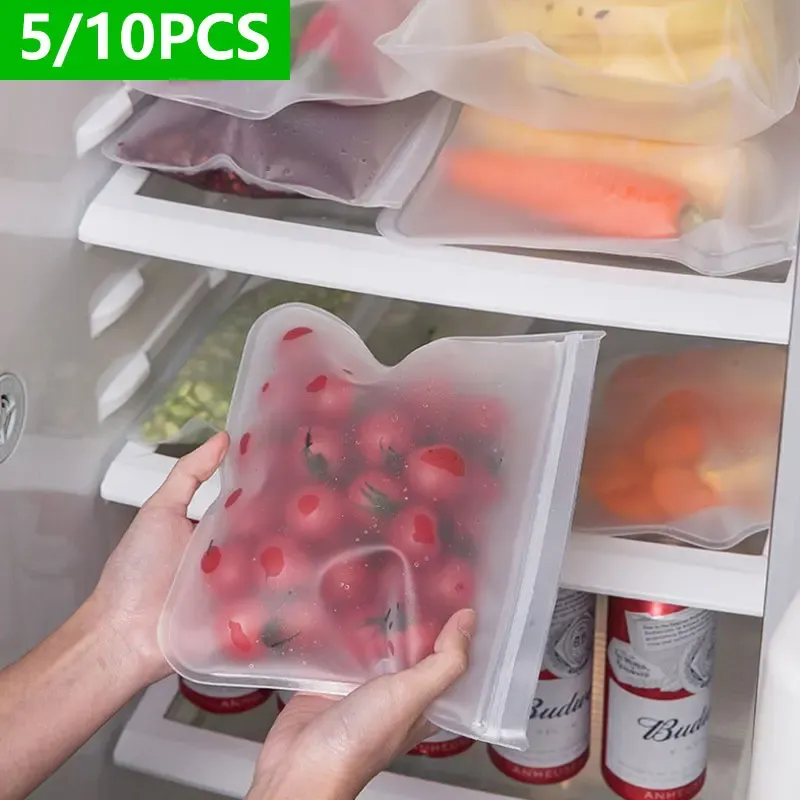 Lot de 5 ou 10 contenants de stockage en silicone de qualité alimentaire, réutilisables, étanches et à fermeture éclair - Image 1