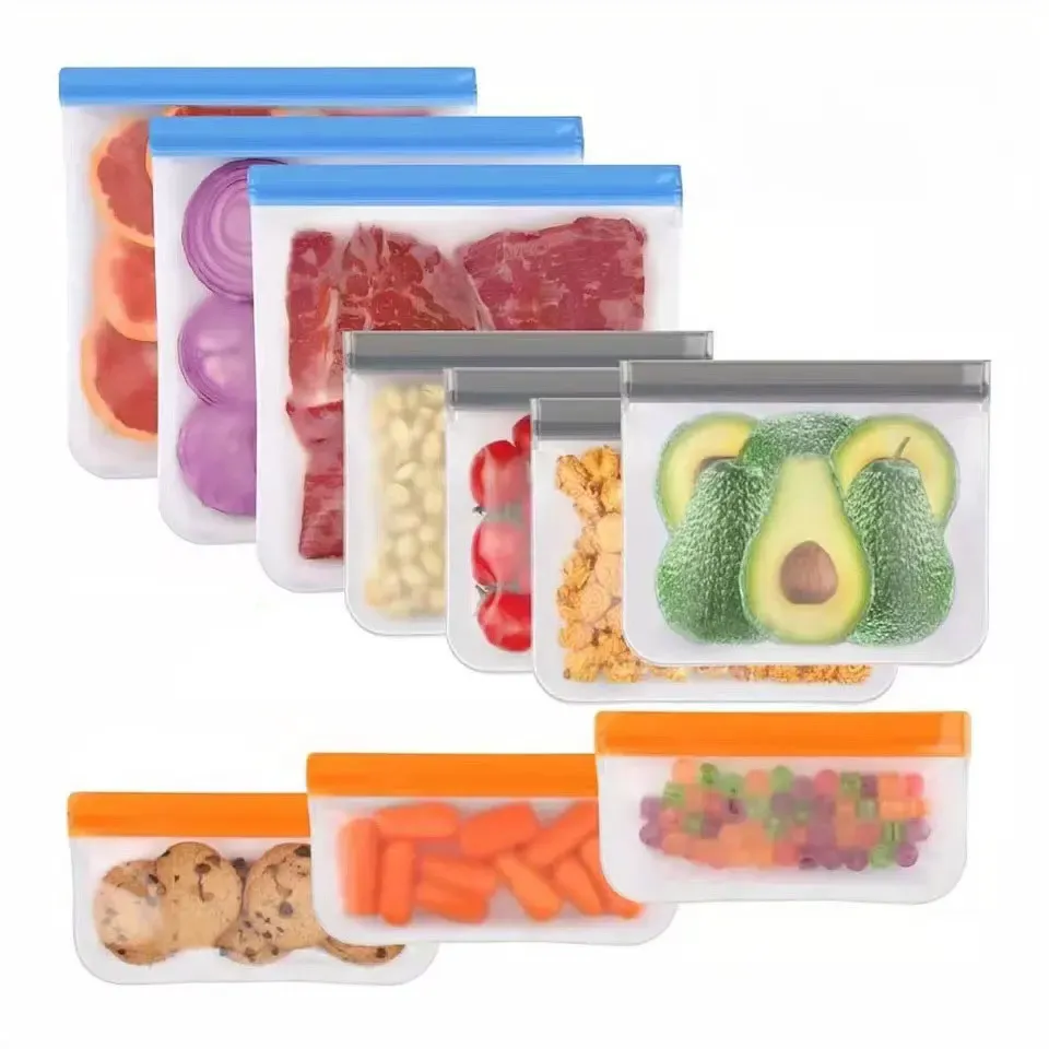 Lot de 5 ou 10 contenants de stockage en silicone de qualité alimentaire, réutilisables, étanches et à fermeture éclair 6
