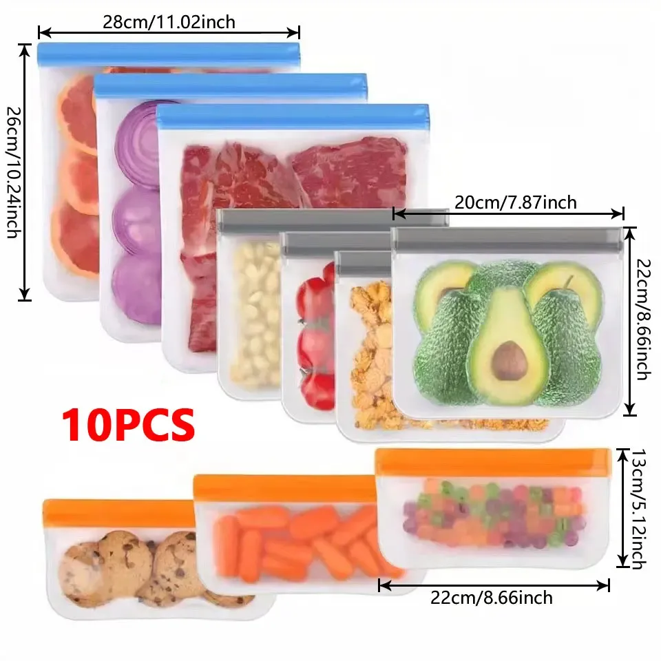 Lot de 5 ou 10 contenants de stockage en silicone de qualité alimentaire, réutilisables, étanches et à fermeture éclair 9