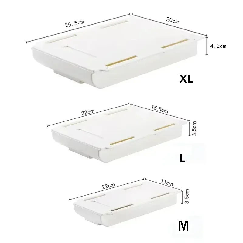 Organiseur de tiroir adhésif sous le bureau, boîte de rangement cachée pour table, plateau coulissant, rangement simple pour petits objets divers, organiseur de papeterie et de cosmétiques 6