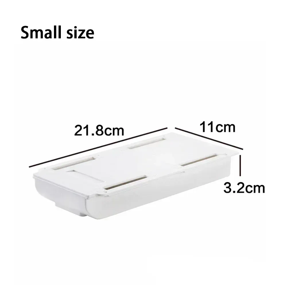Organiseur de tiroir adhésif sous le bureau, boîte de rangement cachée pour table, plateau coulissant, rangement simple pour petits objets divers, organiseur de papeterie et de cosmétiques 8