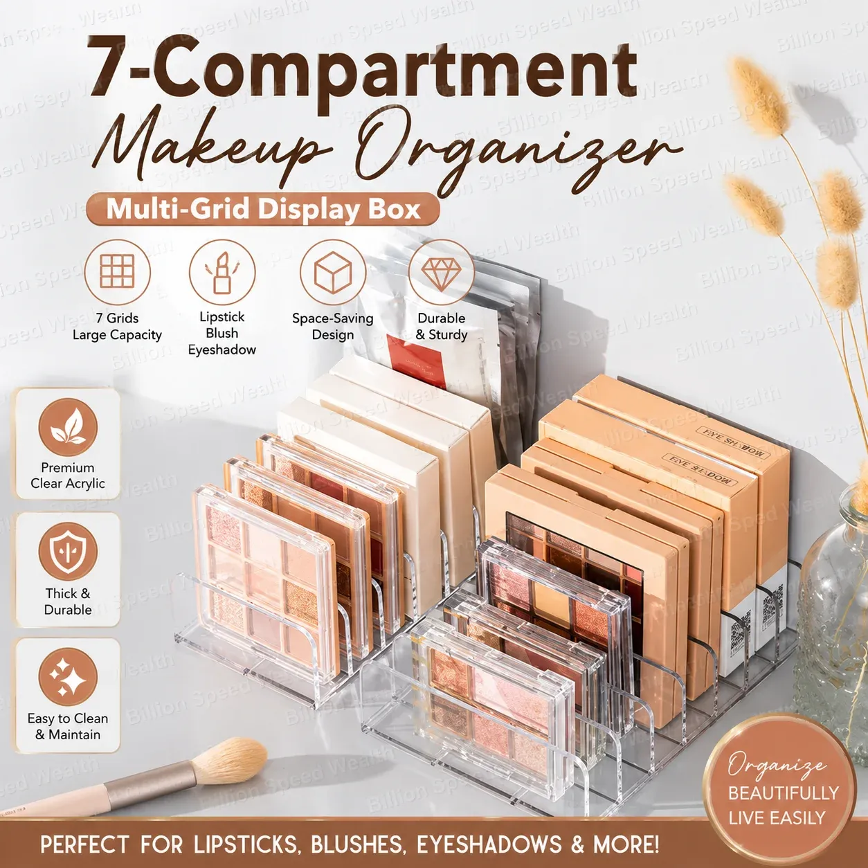 Étagère de rangement transparente à 7 compartiments pour cosmétiques et maquillage - Image 1
