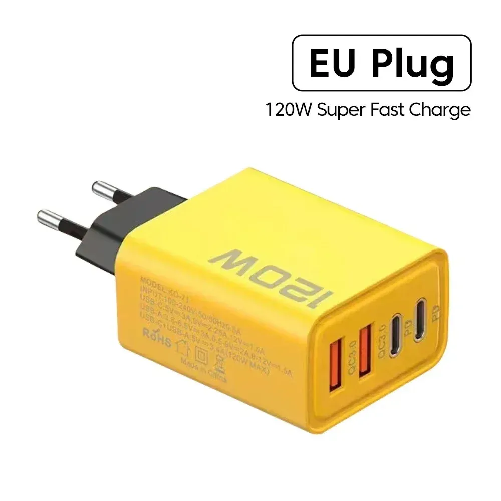 Station de charge rapide USB-C 120 W à 4 ports avec adaptateur mural PD et QC 3.0 8