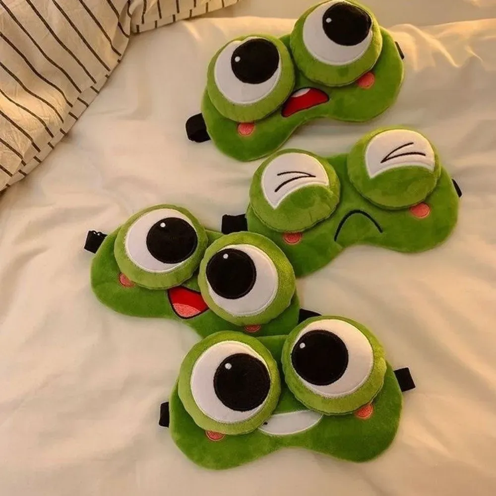 Masque de sommeil grenouille en dessin animé, vert, doux pour la peau, respirant, avec ombrage 3D et grands yeux, idéal pour la sieste en voyage - Image 1