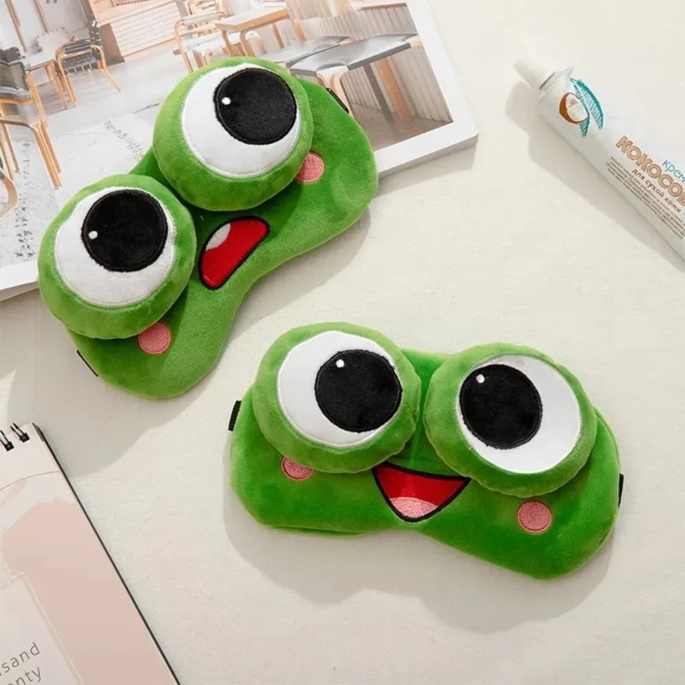 Masque de sommeil grenouille en dessin animé, vert, doux pour la peau, respirant, avec ombrage 3D et grands yeux, idéal pour la sieste en voyage 3