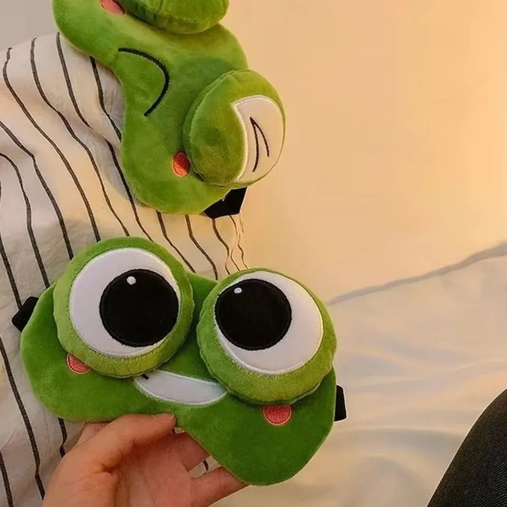 Masque de sommeil grenouille en dessin animé, vert, doux pour la peau, respirant, avec ombrage 3D et grands yeux, idéal pour la sieste en voyage 2