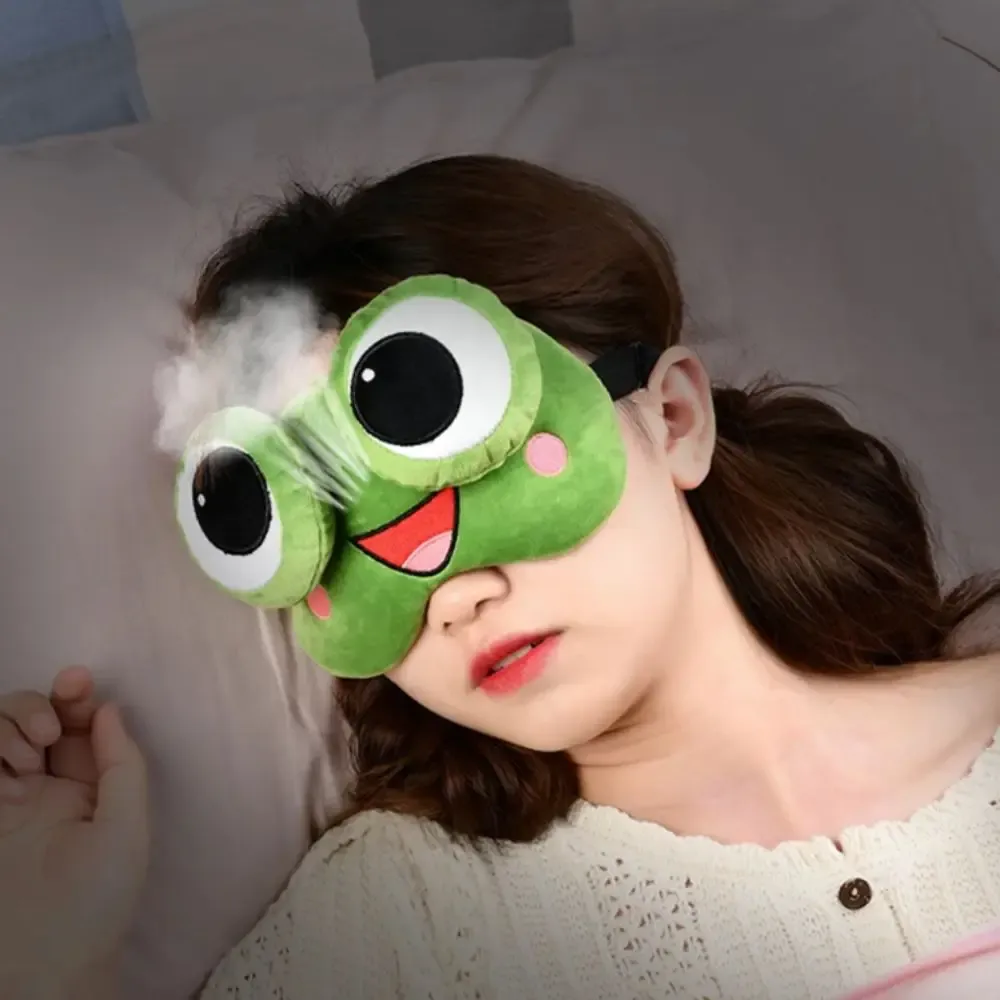 Masque de sommeil grenouille en dessin animé, vert, doux pour la peau, respirant, avec ombrage 3D et grands yeux, idéal pour la sieste en voyage 4