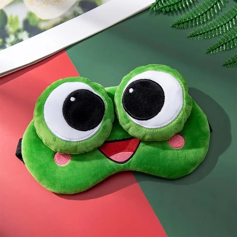 Masque de sommeil grenouille en dessin animé, vert, doux pour la peau, respirant, avec ombrage 3D et grands yeux, idéal pour la sieste en voyage 7