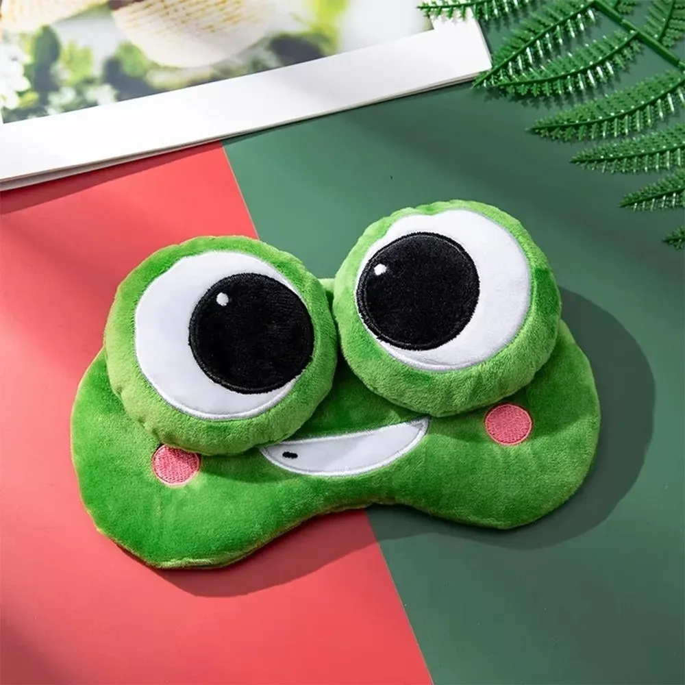 Masque de sommeil grenouille en dessin animé, vert, doux pour la peau, respirant, avec ombrage 3D et grands yeux, idéal pour la sieste en voyage 9