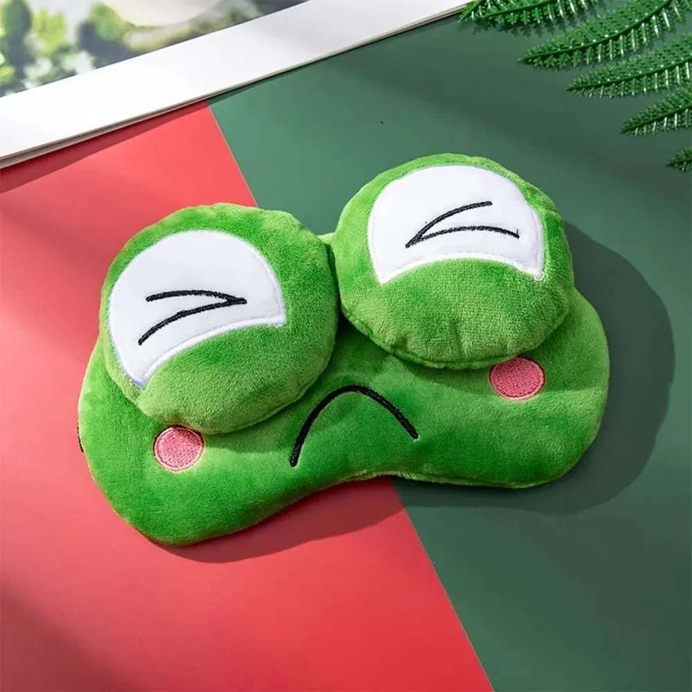 Masque de sommeil grenouille en dessin animé, vert, doux pour la peau, respirant, avec ombrage 3D et grands yeux, idéal pour la sieste en voyage 8