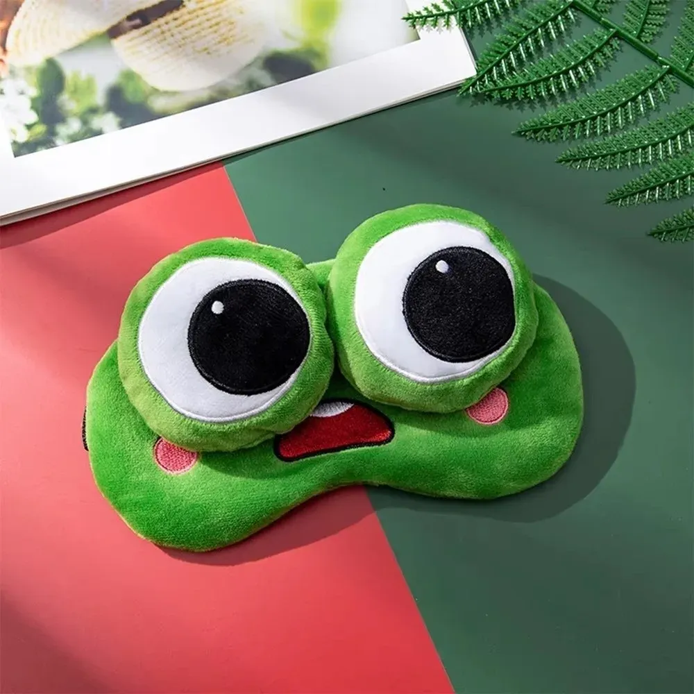 Masque de sommeil grenouille en dessin animé, vert, doux pour la peau, respirant, avec ombrage 3D et grands yeux, idéal pour la sieste en voyage 10