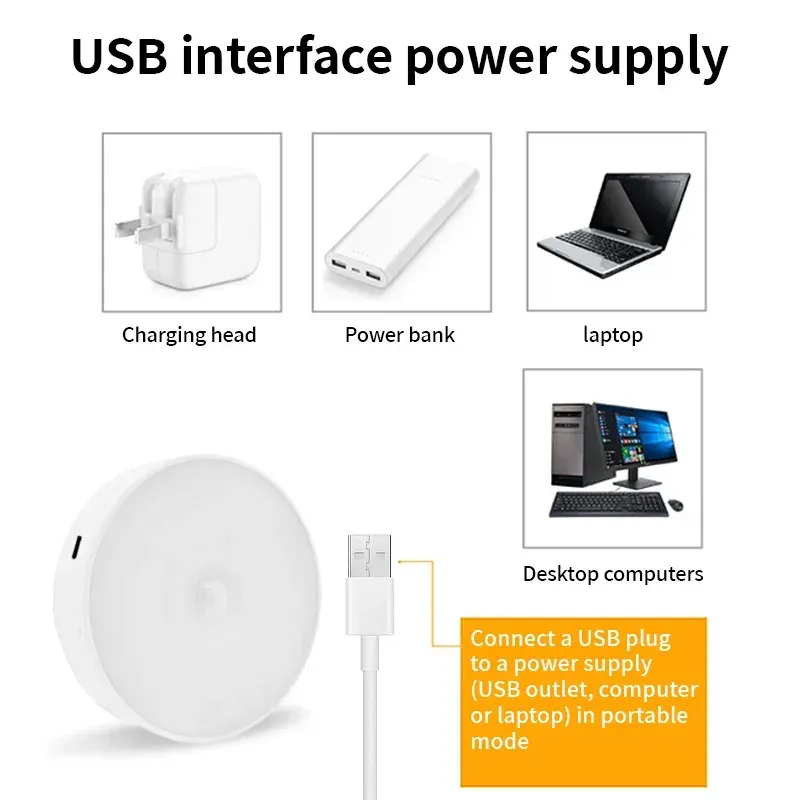 Lot de 3 lampes LED à détecteur de mouvement HPH, veilleuses rechargeables par USB pour cuisine, placard, escalier et penderie, sans fil 6
