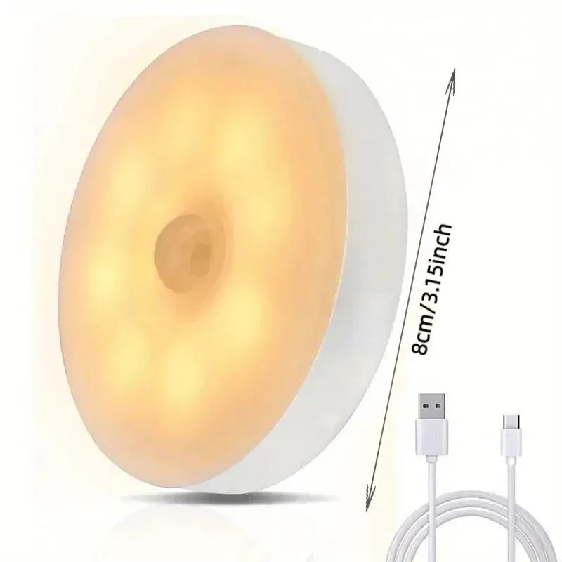 Lot de 3 lampes LED à détecteur de mouvement HPH, veilleuses rechargeables par USB pour cuisine, placard, escalier et penderie, sans fil 8
