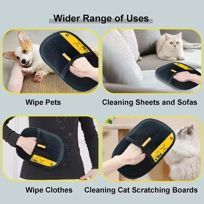 Gants d'épilation électrostatiques pour animaux de compagnie et chats, pour chiens, gants de toilettage réutilisables et lavables avec brosse à rouleau à peluches 2 en 1 2