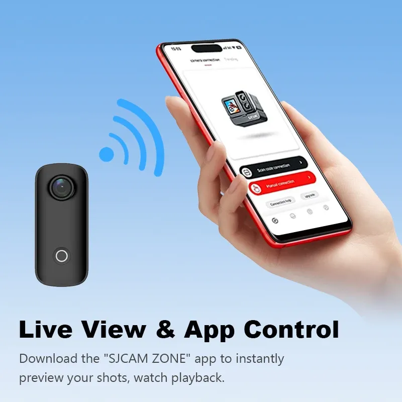 SJCAM C100 Plus Caméra d'action 4K avec stabilisation électronique, Wi-Fi 2.4 GHz, étanche jusqu'à 30 m, avec boîtier, coloris noir et blanc 4