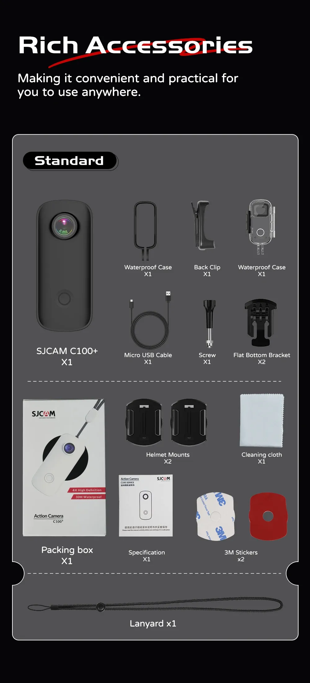 Accessoires inclus avec la SJCAM C100 Plus