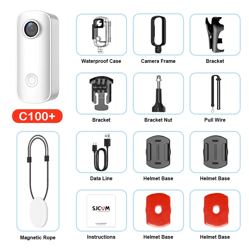SJCAM C100 Plus Caméra d'action 4K avec stabilisation électronique, Wi-Fi 2.4 GHz, étanche jusqu'à 30 m, avec boîtier, coloris noir et blanc 9