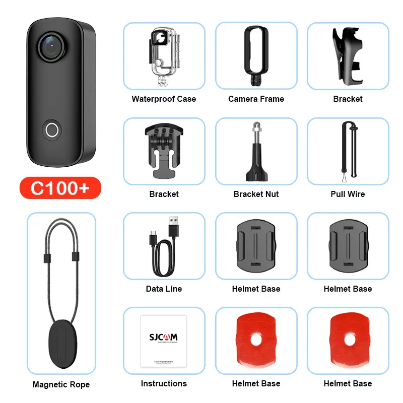 SJCAM C100 Plus Caméra d'action 4K avec stabilisation électronique, Wi-Fi 2.4 GHz, étanche jusqu'à 30 m, avec boîtier, coloris noir et blanc 10