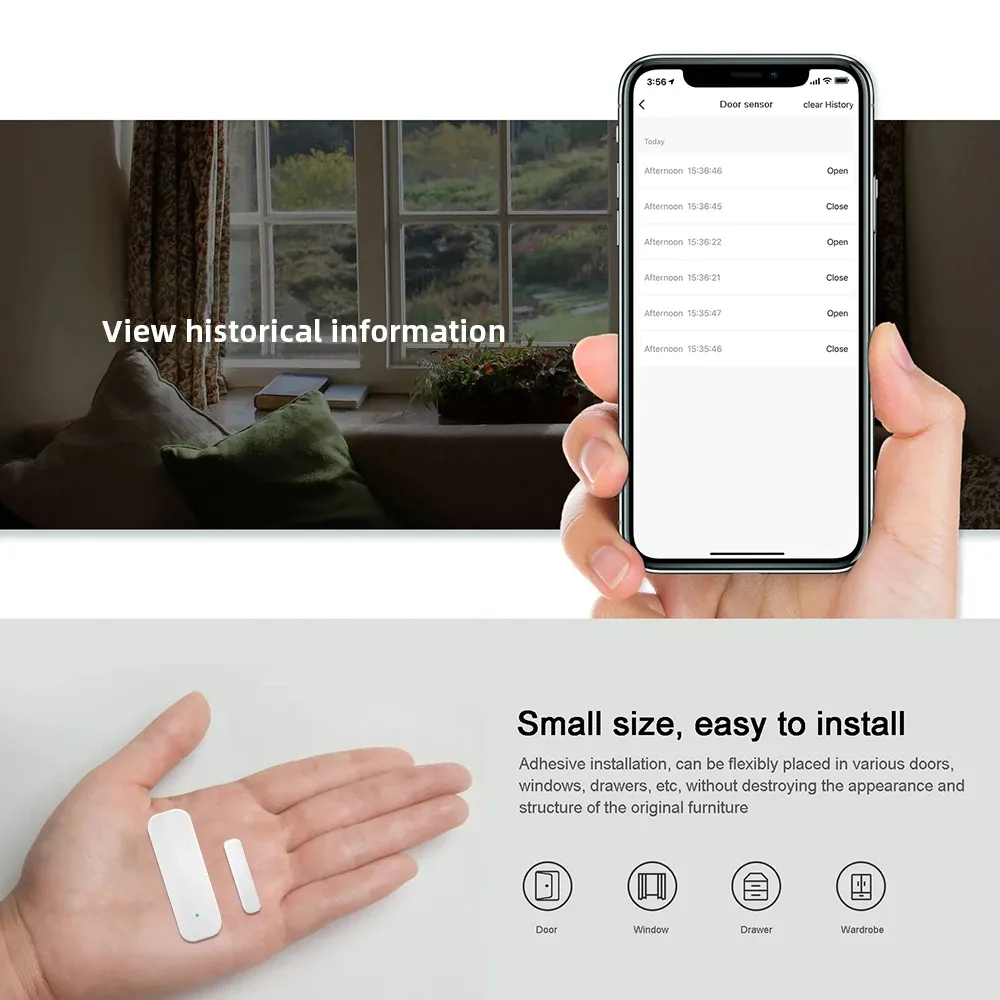 Capteur de porte et fenêtre Wi-Fi Tuya, compatible Alexa et Google Home 2
