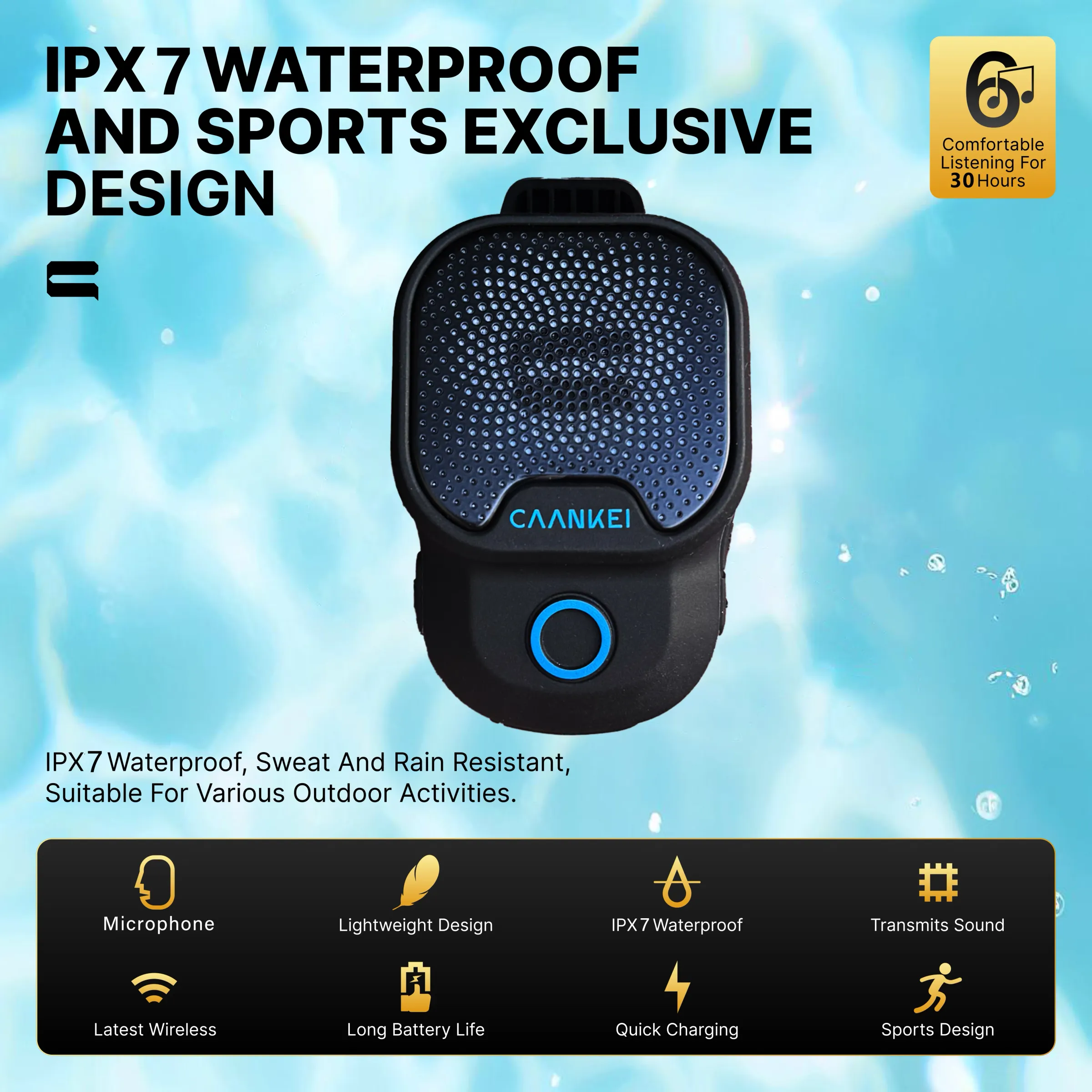 Haut-parleur Bluetooth portable étanche IPX7, mini enceinte de sport en plein air avec microphone intégré pour appels et musique 2