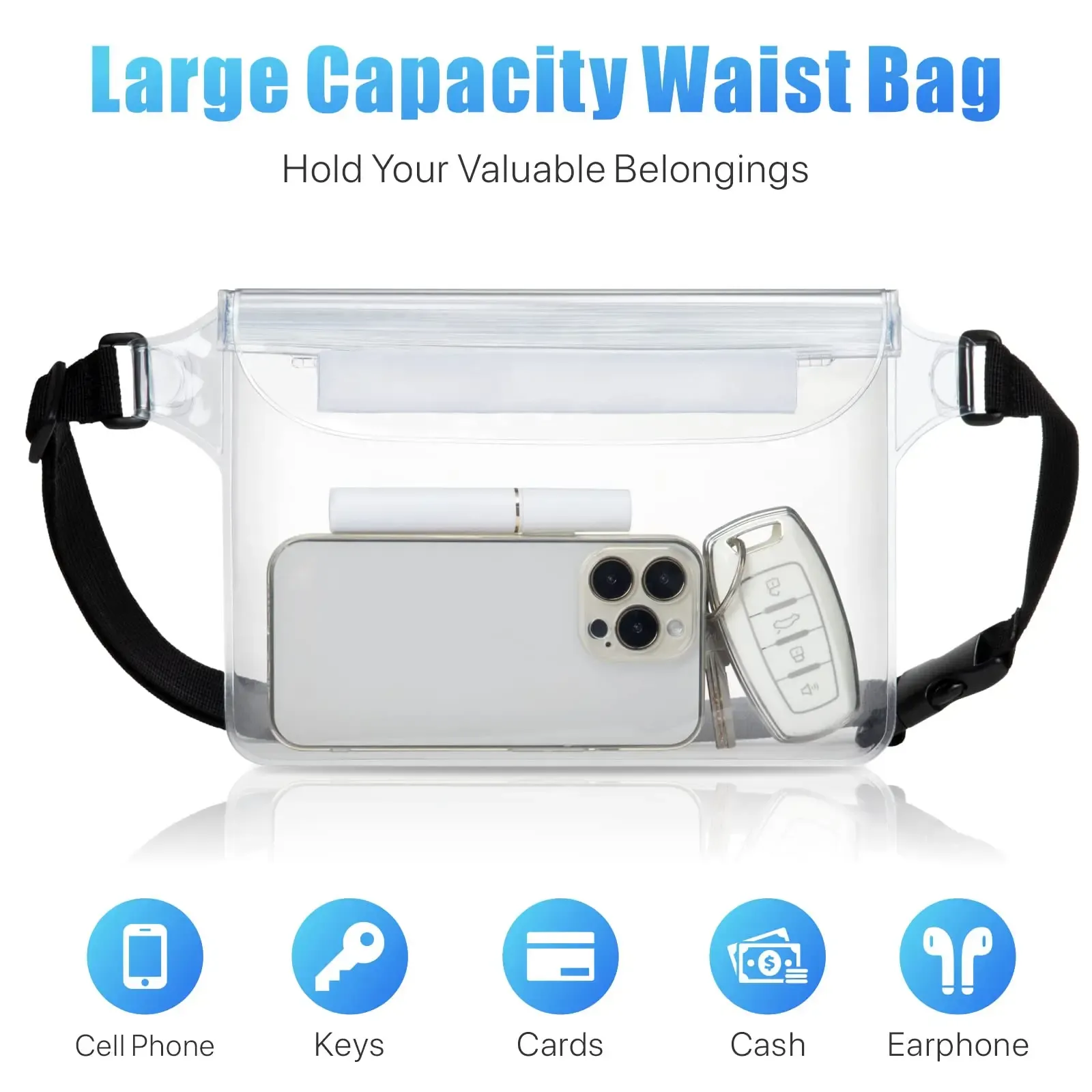 Pochette étanche pour téléphone avec ceinture réglable, sac sec pour la plage, la natation, le kayak et la pêche en bateau 3