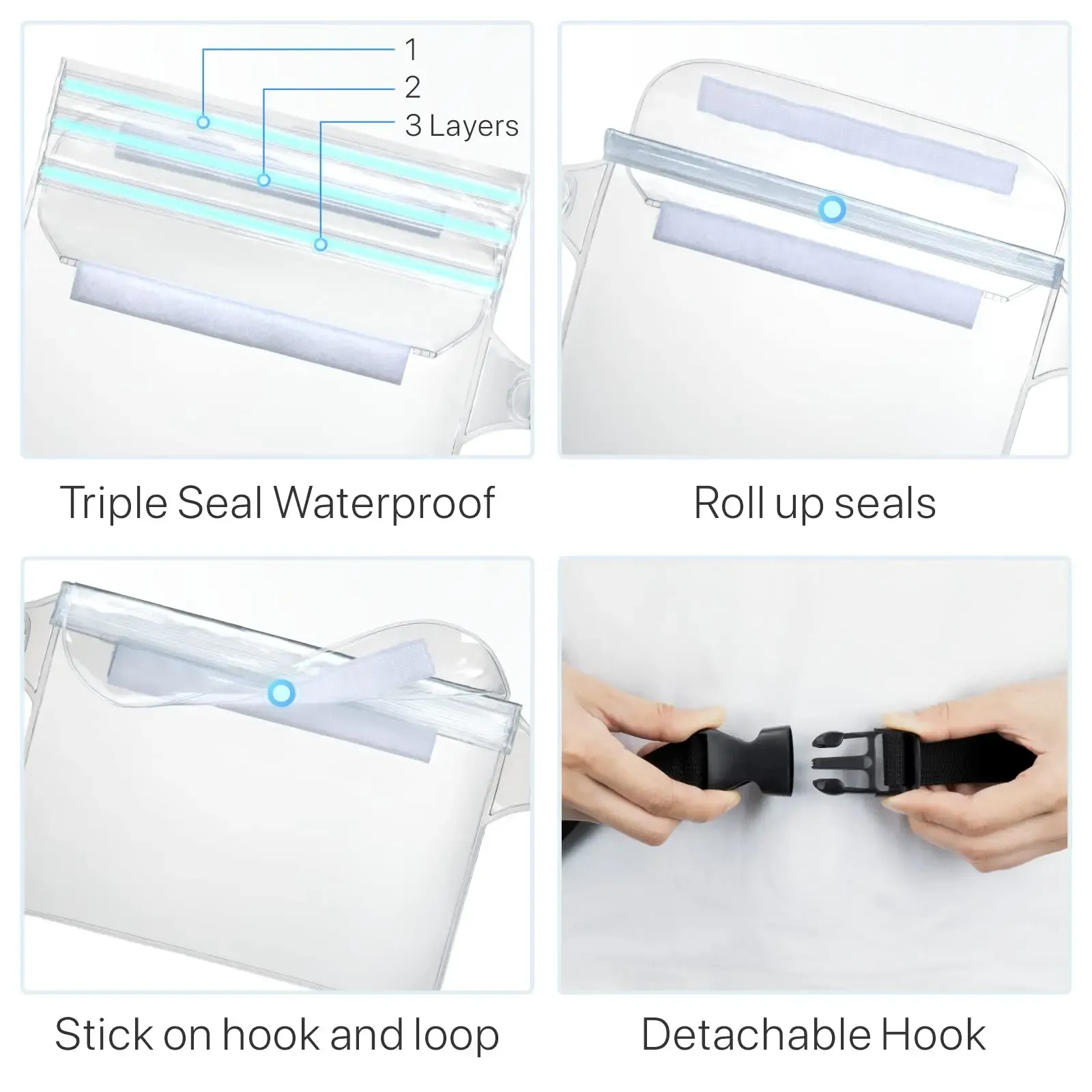Pochette étanche pour téléphone avec ceinture réglable, sac sec pour la plage, la natation, le kayak et la pêche en bateau 4