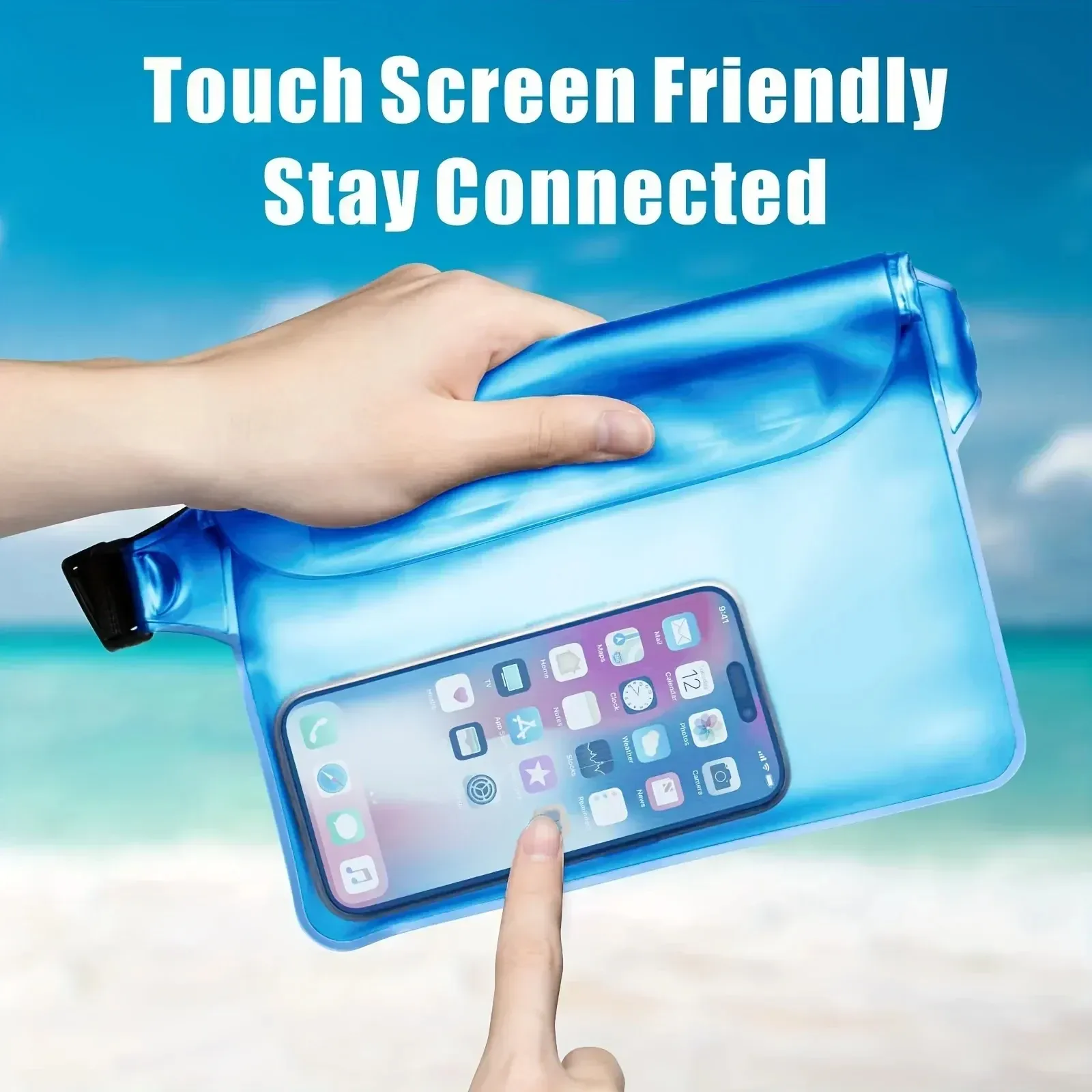 Pochette étanche pour téléphone avec ceinture réglable, sac sec pour la plage, la natation, le kayak et la pêche en bateau 6
