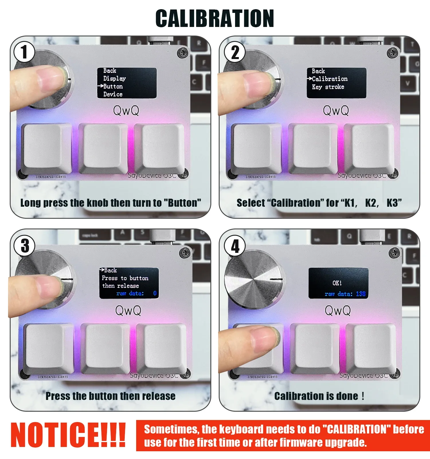 SayoDevice Commutateurs magnétiques à déclenchement rapide RVB, bouton de volume pour clavier de jeu musical, compatible O3C, DJMAX et SDVX, clavier de bureau géométrique 3