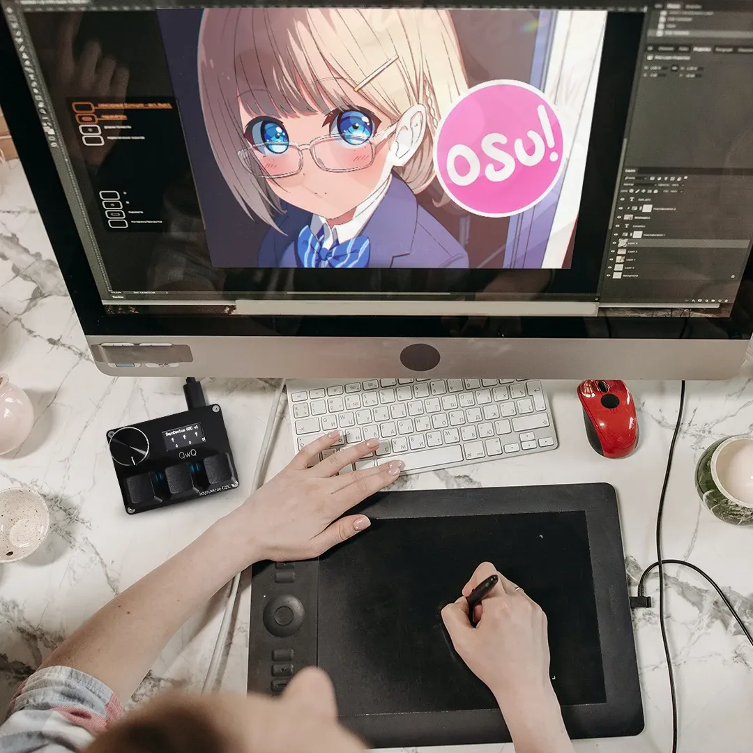 SayoDevice Commutateurs magnétiques à déclenchement rapide RVB, bouton de volume pour clavier de jeu musical, compatible O3C, DJMAX et SDVX, clavier de bureau géométrique 5